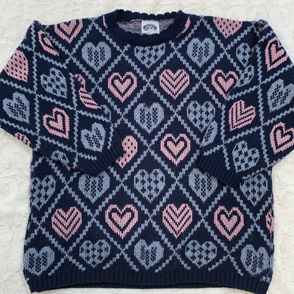🔥💙Vintage 90’s Acrylic Heart Sweater